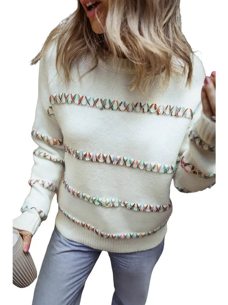 White Cross Stitch Demi Sweater