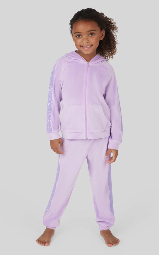 Light Girl's Orchid Bloom Velour Shimmer Hoodie & Jogger Set