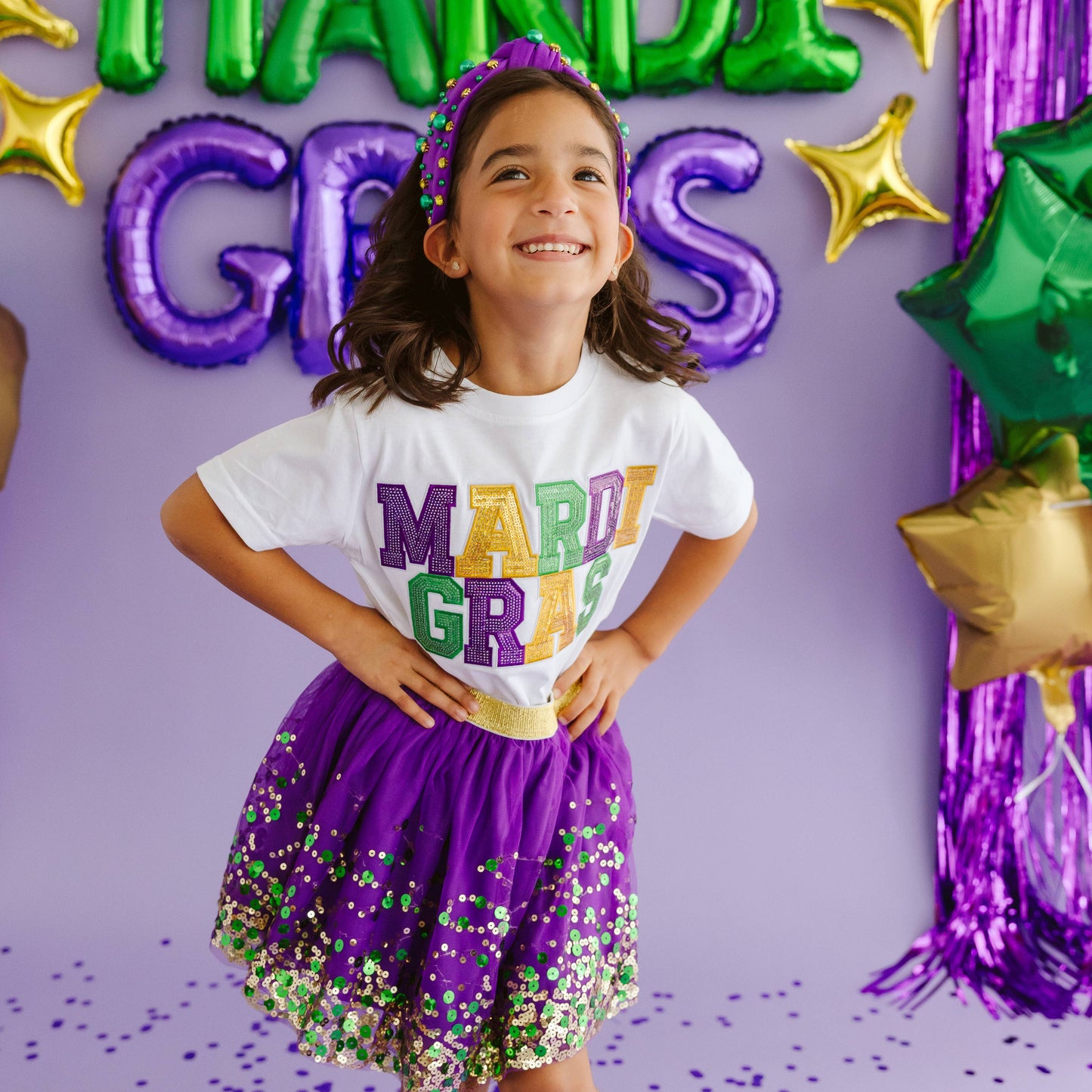 Mardi Gras Sequin Patch Short Sleeve T-Shirt