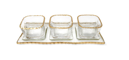Gold Rim 3 Bowl Relish Dish on Tray