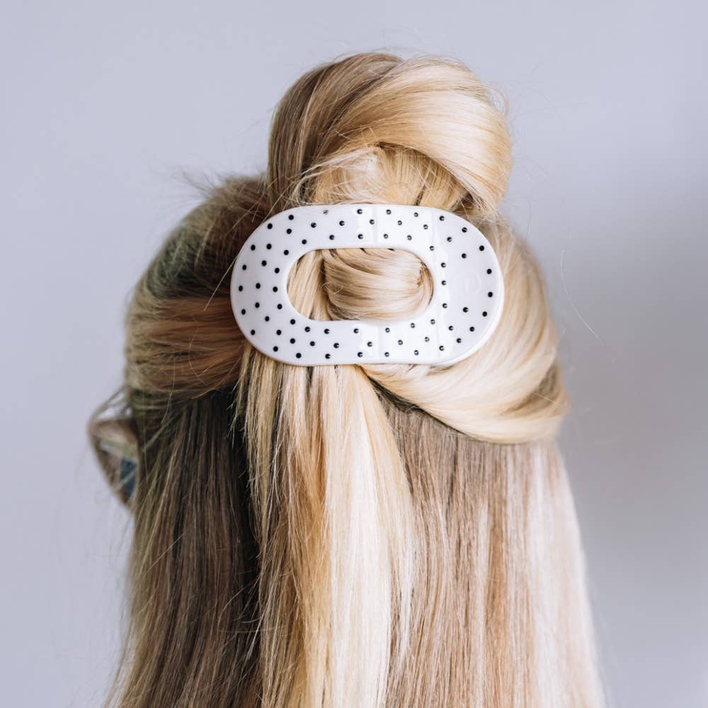 Round Flat TELETIE Clip | Medium | White Polka Dot Party