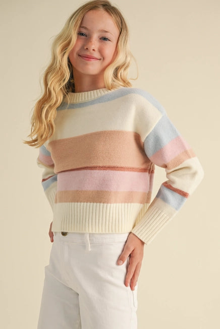 Tween Cream Multi Striped Sweater