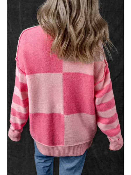 Pink Checkered & Striped Annie Sweater