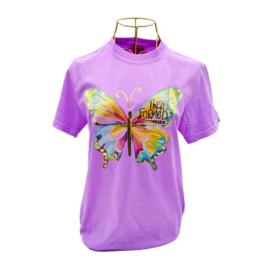 Neon Violet Butterfly Be Transformed Gold Foil Tee