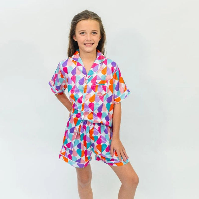 Kid's Sweet Heart Satin Pajama Short Set