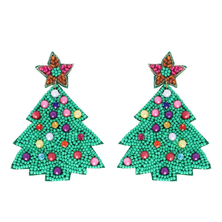 Green Elegant Christmas Tree Earrings