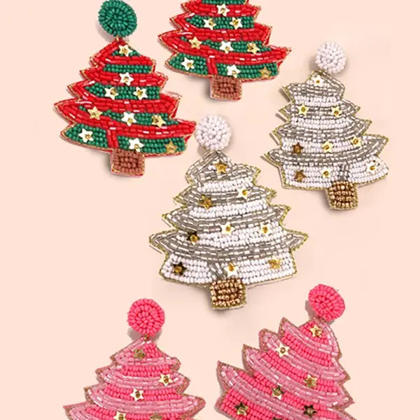 Christmas Tree Holiday Seed Bead Earrings