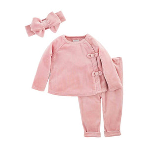 Mud Pie Pink Velour Baby Outfit Set