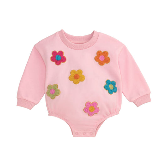 Mud Pie Pink Flower Power Sweatshirt Bubble