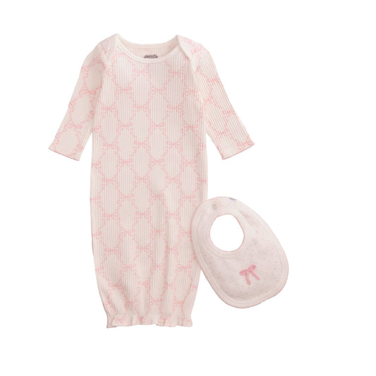 Mud Pie Bow Ribbed Gown & Bib Set