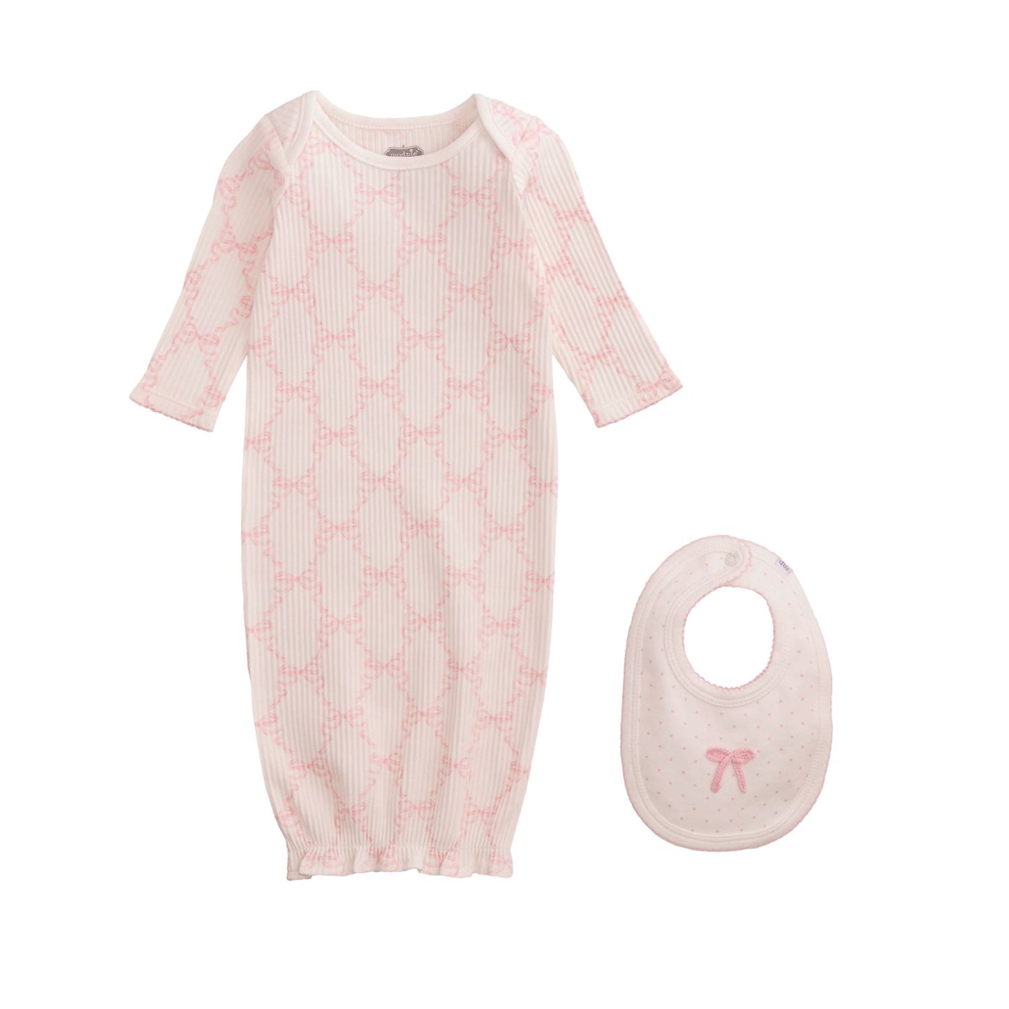 Mud Pie Bow Ribbed Gown & Bib Set