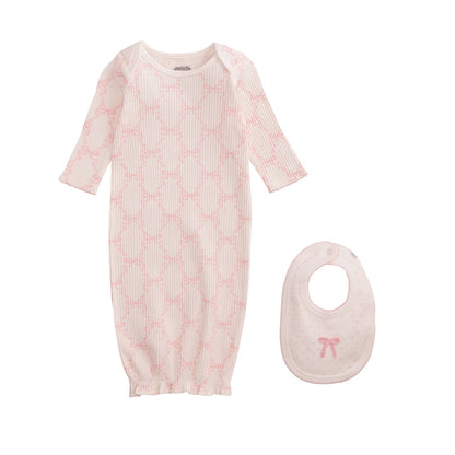 Mud Pie Bow Ribbed Gown & Bib Set