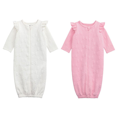 Mud Pie Quilted Bow Ruffle Sleeved Gowns