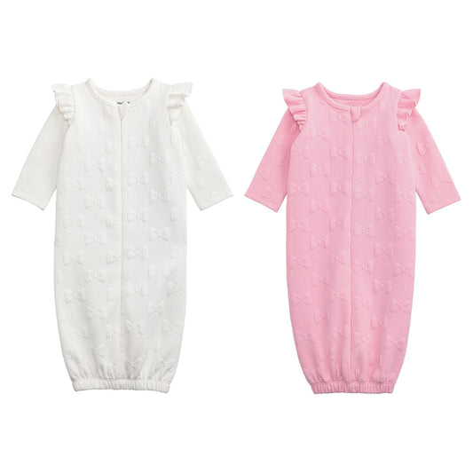 Mud Pie Quilted Bow Ruffle Sleeved Gowns