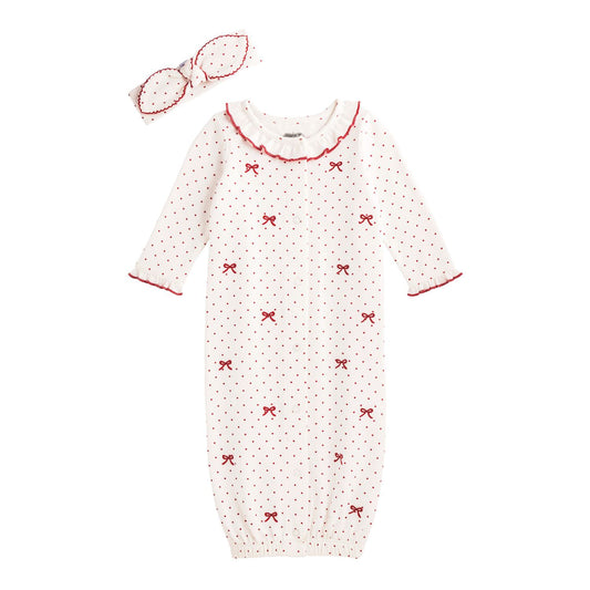 Mud Pie Christmas Bow Embroidery Gown