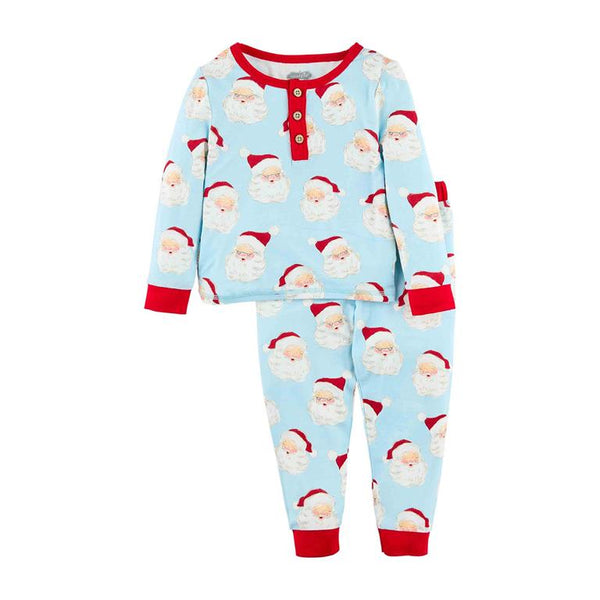 Mud Pie Blue Vintage Santa Pajama Pant Set