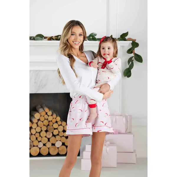 Mud Pie Pink Vintage Santa Pajama Pant Set