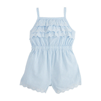Mud Pie Blue Stripe Eyelet Romper