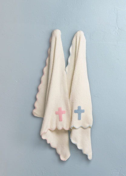 Mud Pie Pink Cross Chenille Blanket