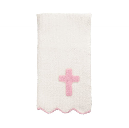 Mud Pie Pink Cross Chenille Blanket