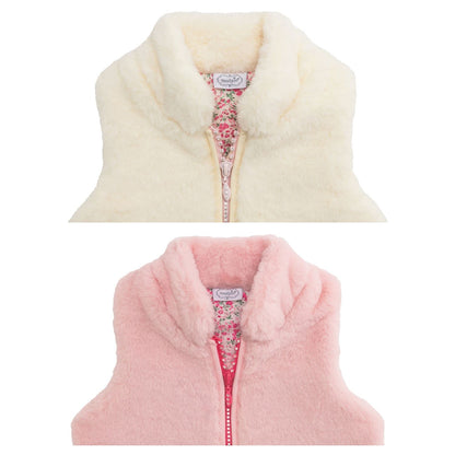 Mud Pie Pink & Ivory Fur Zip Vests
