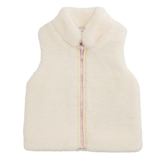 Mud Pie Pink & Ivory Fur Zip Vests