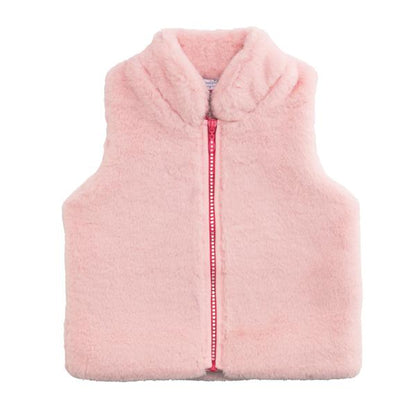 Mud Pie Pink & Ivory Fur Zip Vests