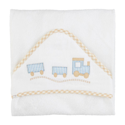 Mud Pie Train Applique Hooded Towel