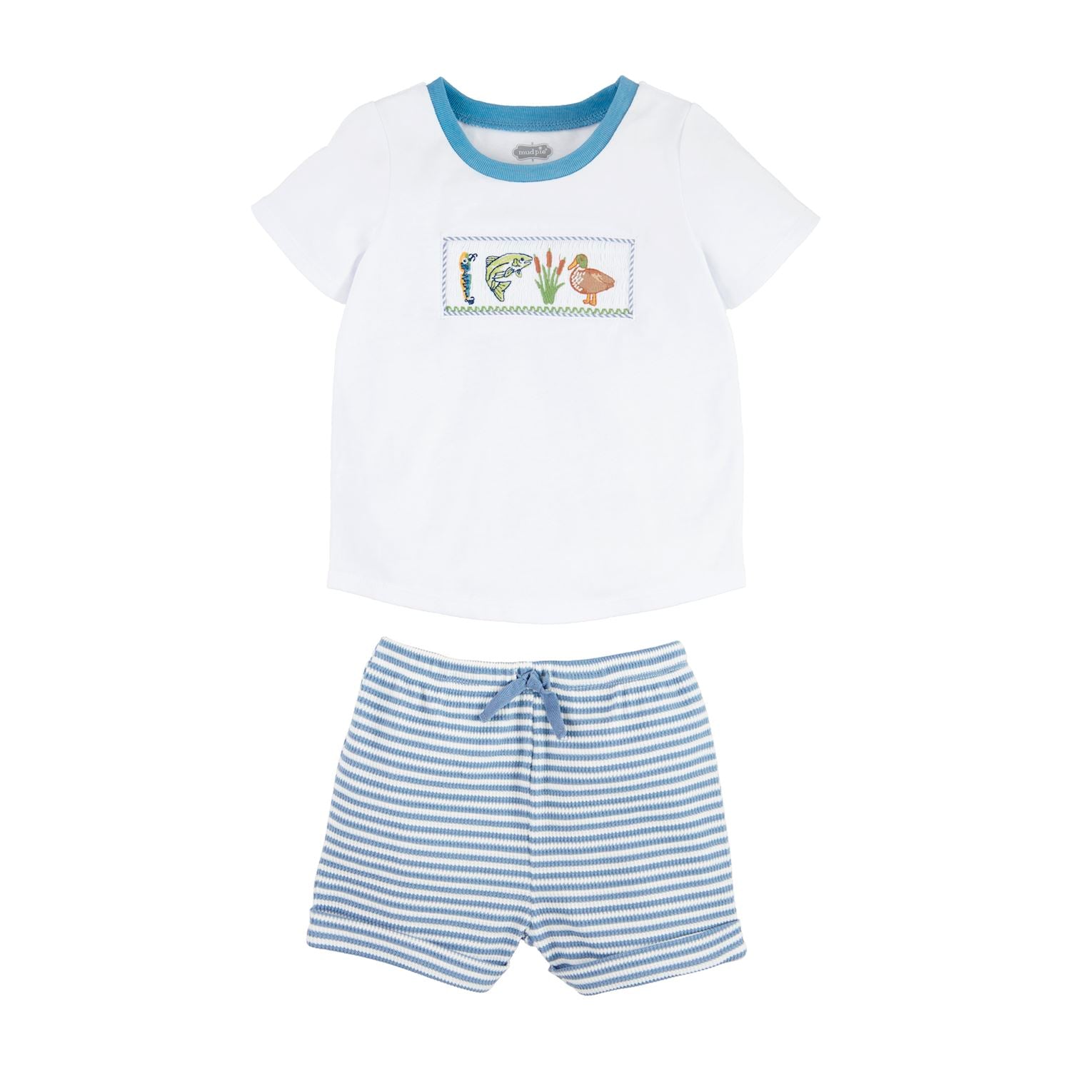 Mud Pie Fishing Smocked Short Set