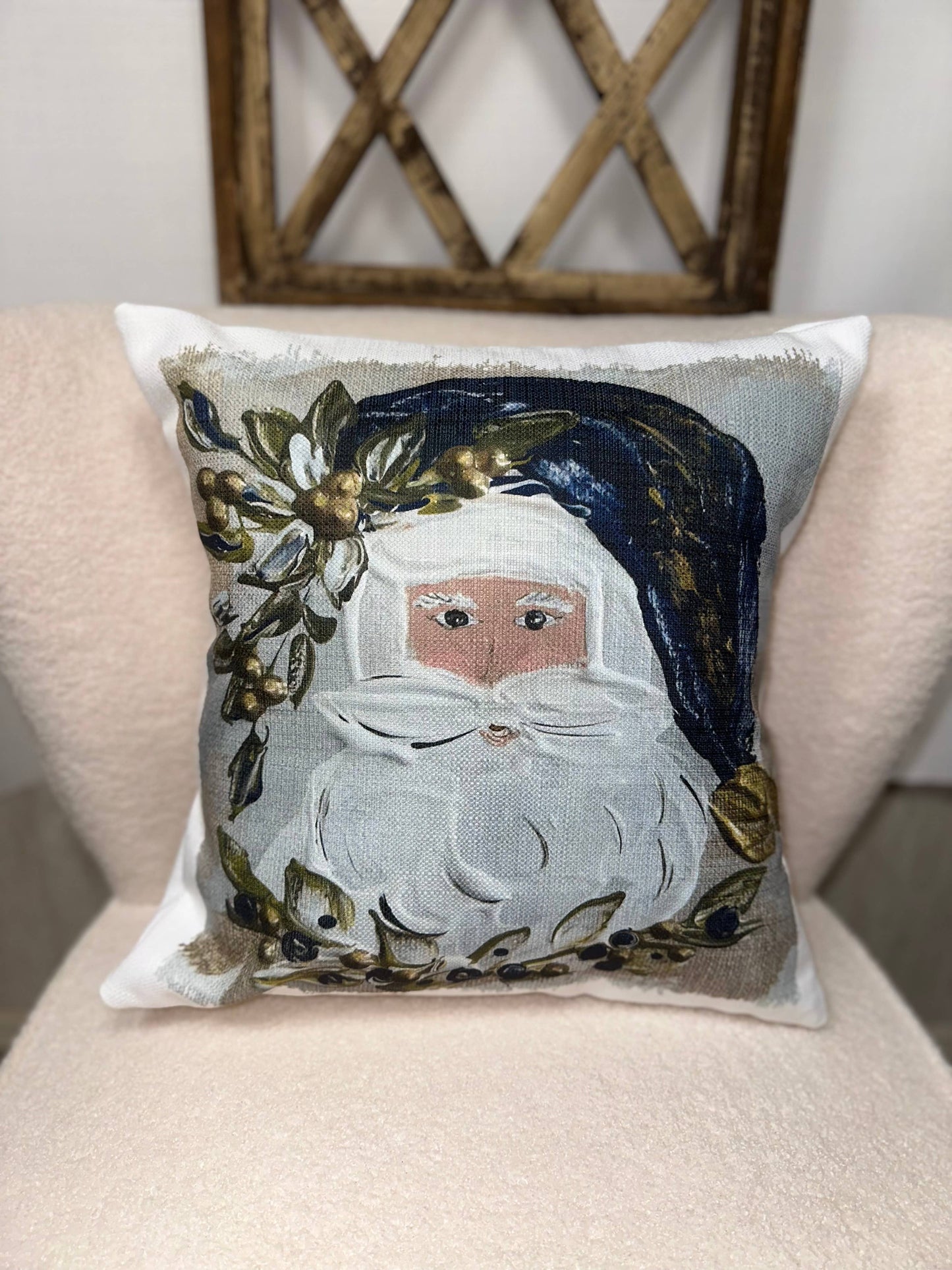 Navy Santa Square Pillow