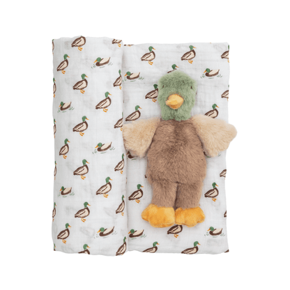 Mud Pie Mallard Swaddle & Rattle Set