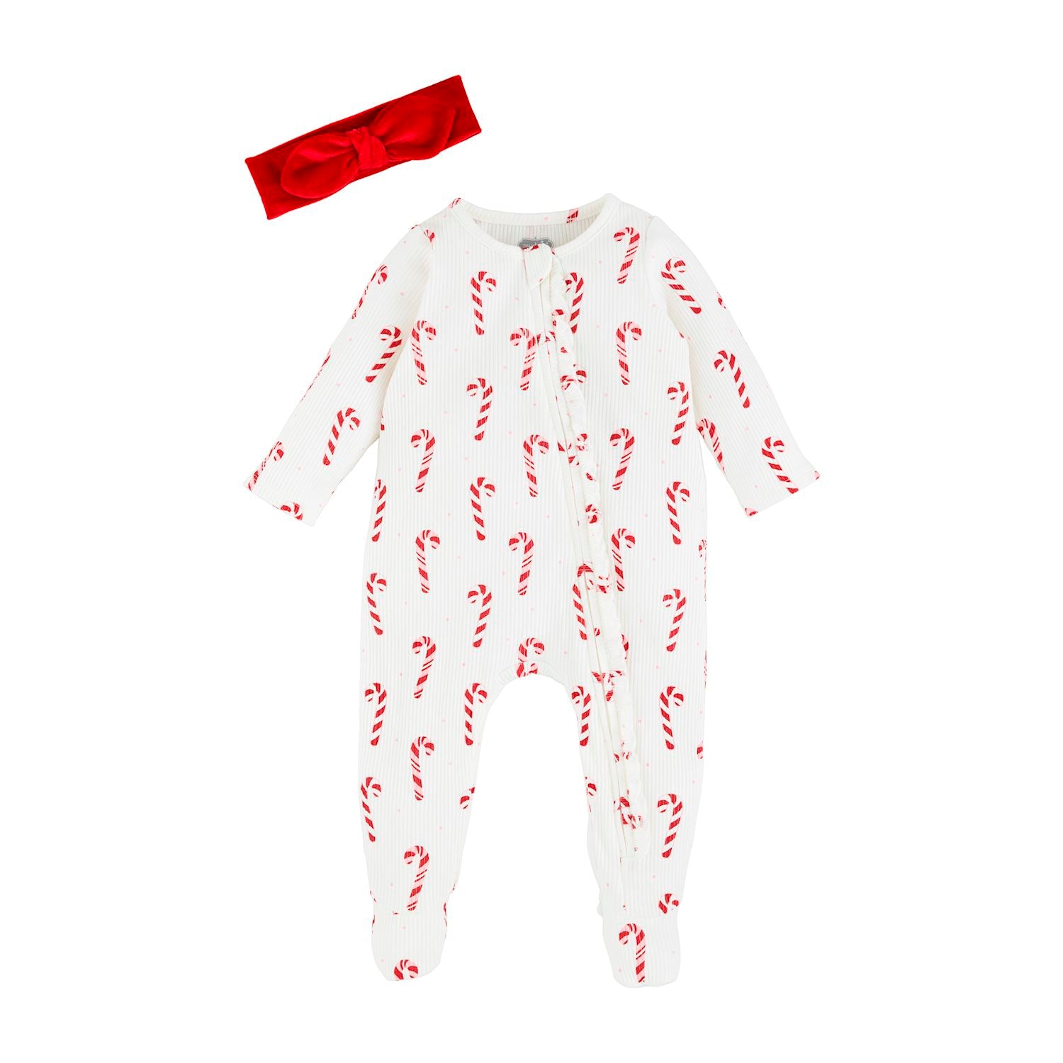 Mud Pie Candy Cane Sleeper & Headband Set