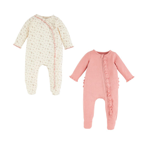 Mud Pie Pink Ditsy Deer Sleepers