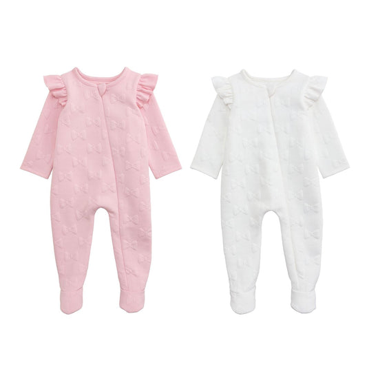 Mud Pie Quilted Bow Ruffle Sleeved Sleepers