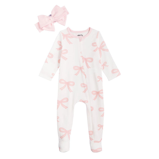Mud Pie Bow Print Sleeper & Headband Set