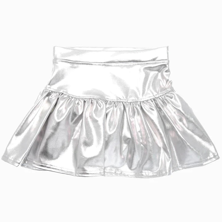 Youth Silver Slick Metallic Gathered Skort