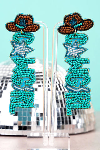 Turquoise Cowgirl Hat Beaded Earrings