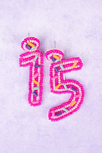 Fuchsia 15th Birthday Sprinkle Beaded Earrings