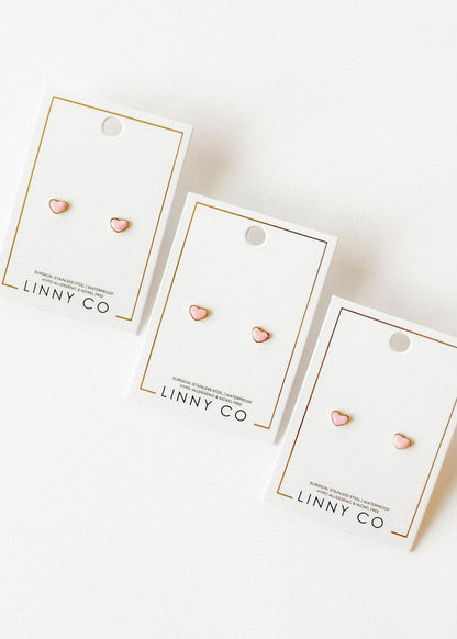 Nora Heart Pink Screwback Stud Earrings