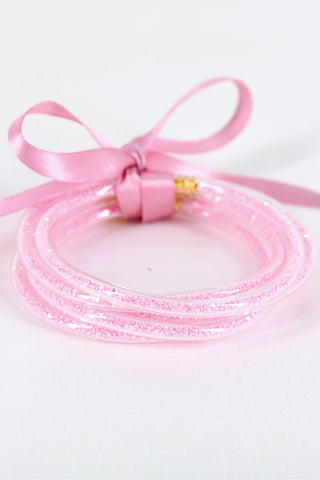 Bright Pink Glitter Stackable Jelly Bangle Bracelets