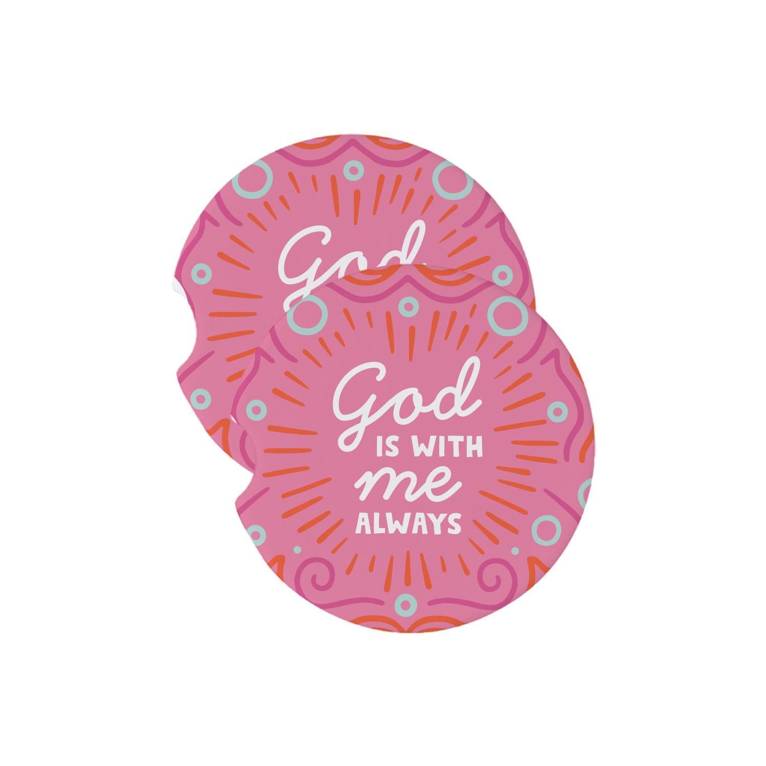 God Is With Me Car Coaster Set