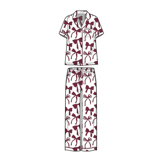 Maroon & White Charlotte Bow Pant Set