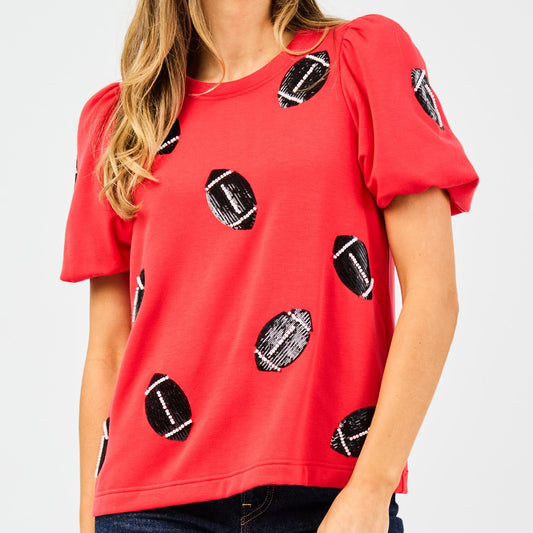 Red & Black Sequin Football Tina Top