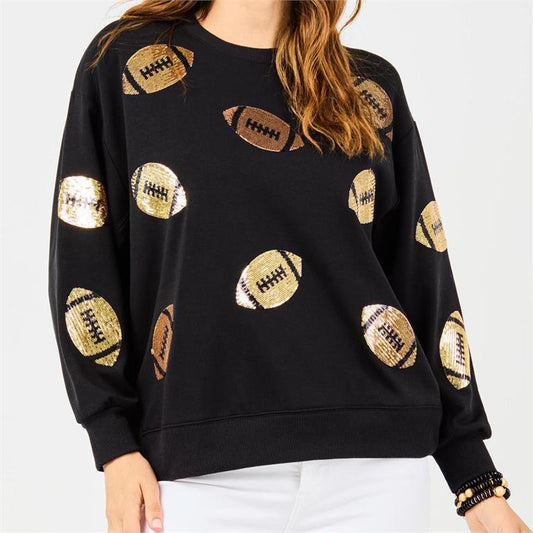 Black & Gold Sequin Sarah Football Sweatshirt