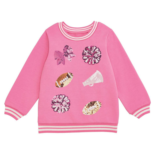 Mud Pie Pink Sequin Cheer Sweatshirt