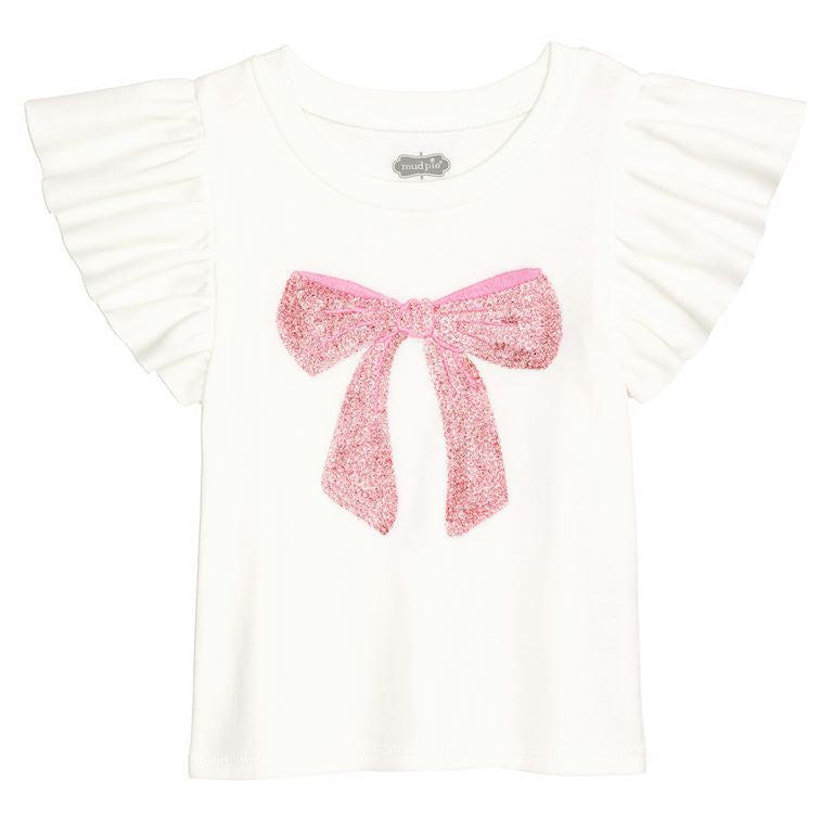 Mud Pie Pink Bow Sequin Ruffle Tee