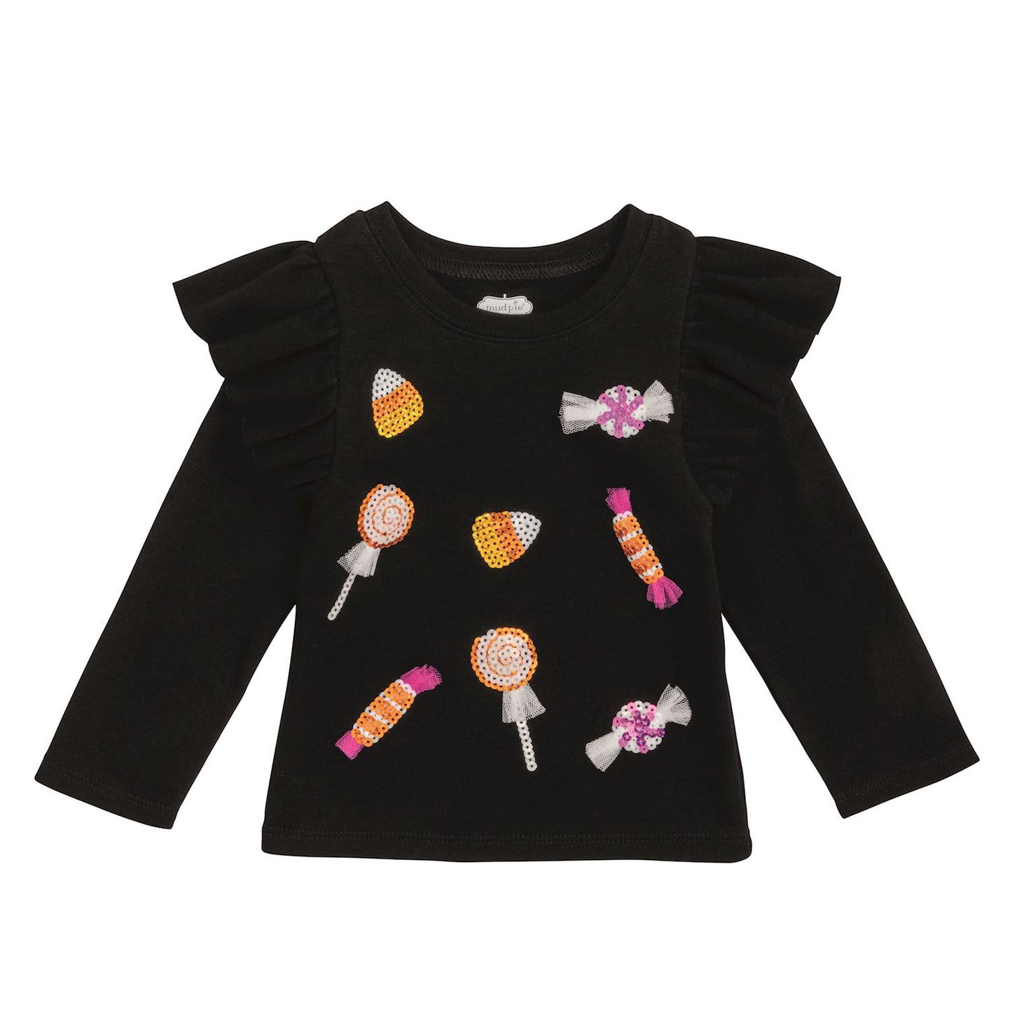 Mud Pie Black Halloween Sequin Tee