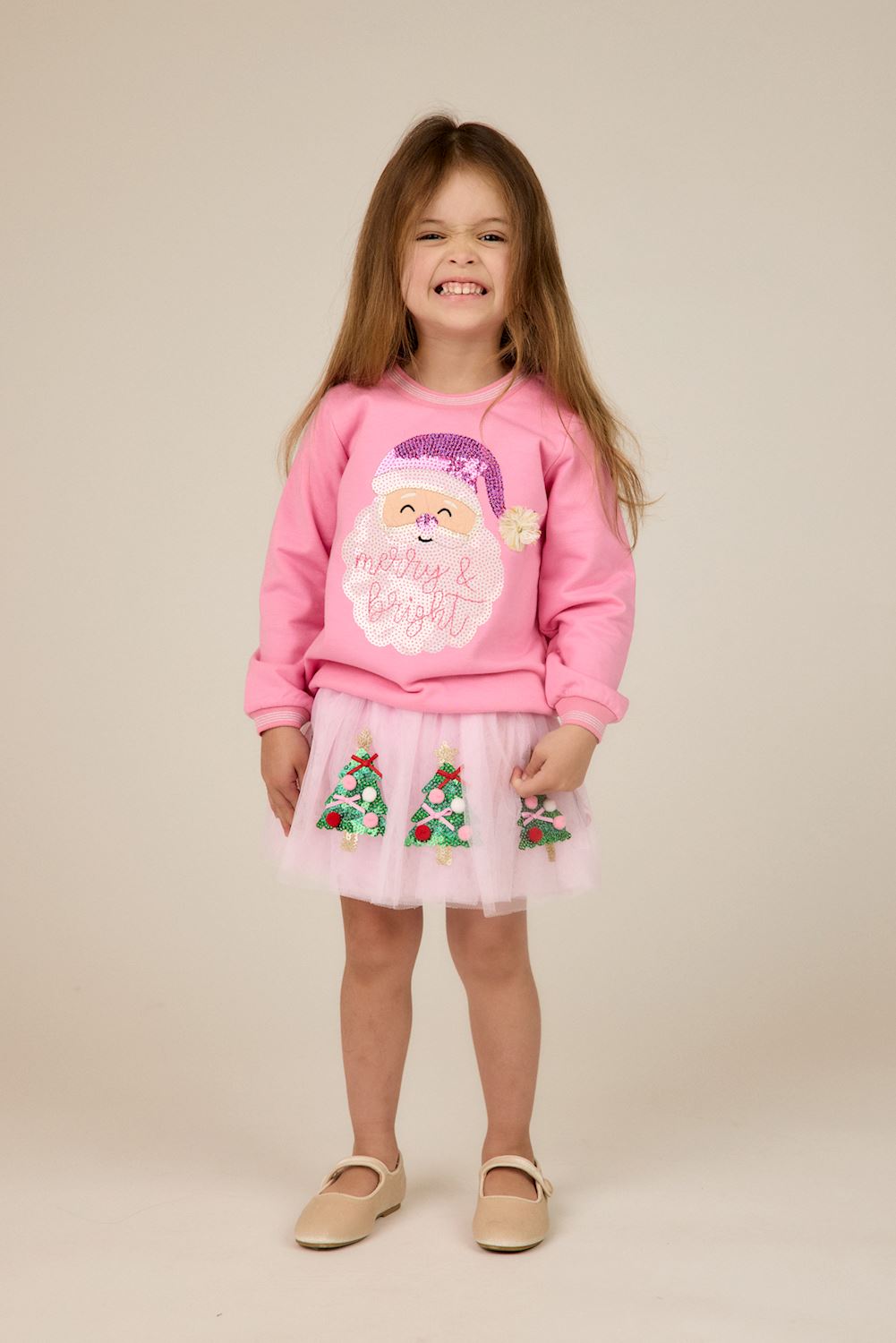 Mud Pie Pink Sparkle Santa Sweatshirt