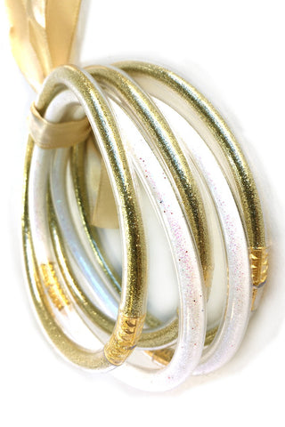 Gold & White Glitter Stackable Jelly Bangle Bracelets