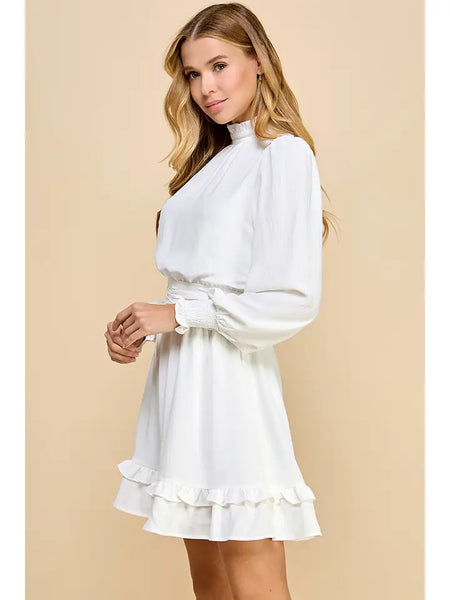 White Cinched Waist Adeline Dress